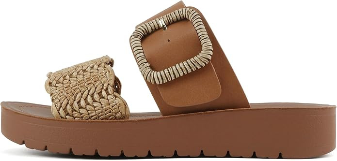 Soda “Cactus” ~ Women Open Toe Raffia Band Flatform Sandals with Buckle Strap | Amazon (US)