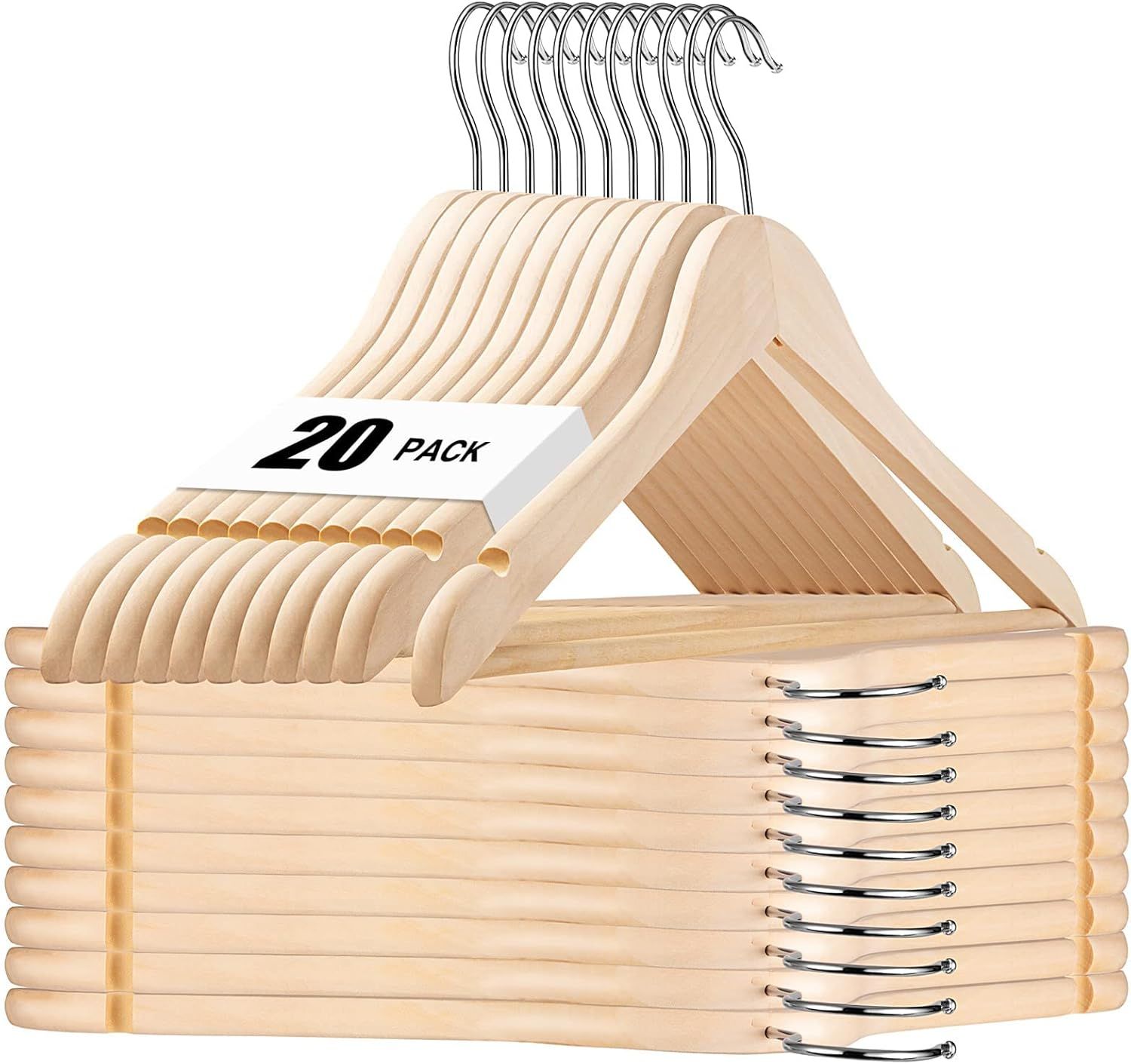 HOUSE DAY Wooden Hangers 20 Pack Wood Clothes Hangers Smooth Finish Wooden Coat Hangers for Close... | Amazon (US)