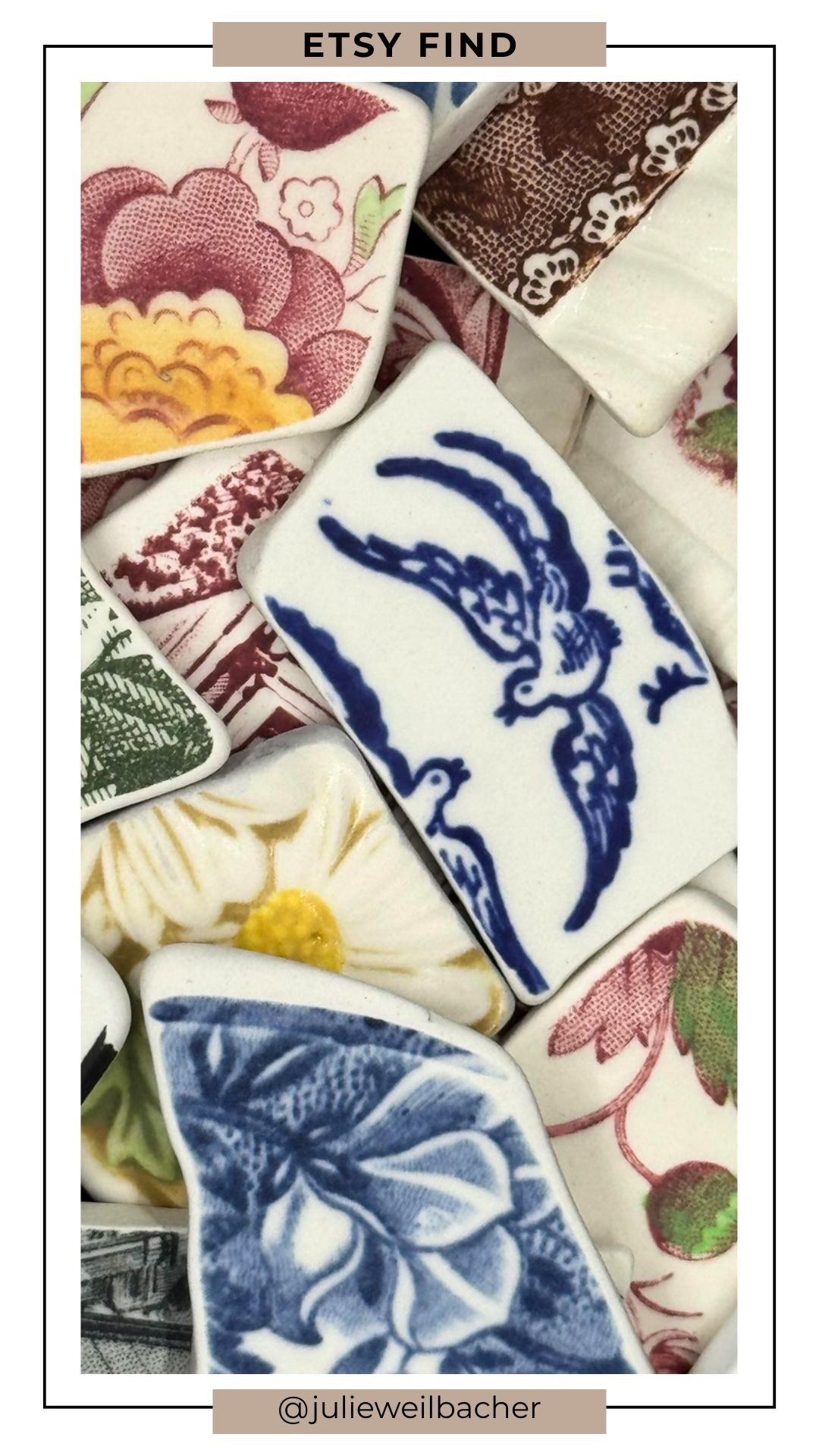 These vintage tumbled pottery pieces are beautifully weathered and completely mesmerizing. Softened edges, time-worn character, and organic shapes make them perfect for pique assiette mosaics, mixed media mosaic art, backsplashes, and creative home projects. They also look stunning displayed in a bowl on a coffee table ... little pieces of history that double as decor. A must-have for artists who love texture and story in their materials.

For mosaic tips, tutorials, inspiration, and so much more please visit my YouTube channel: YouTube.com/julieweilbacher, and follow @julieweilbacher on Instagram.

#brokentilecrafts #mosaic #vintagedecor #creativefinds #craftsupplies #etsy #analoghobby #brokenplatecrafts #mixedmediaart #artmaterials #textureddecor

#LTKHome