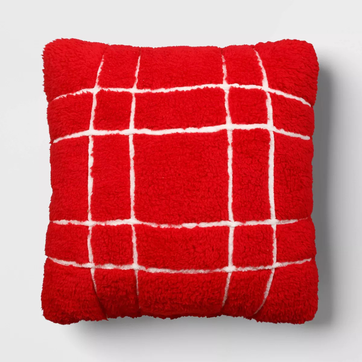 Faux Shearling Plaid Christmas Square Throw Red/White - Wondershop™ | Target