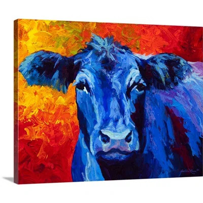 'Blue Cow' Painting Print on Wrapped Canvas Laurel Foundry Modern Farmhouse Size: 8" H x 10" W x 1.5 | Wayfair North America