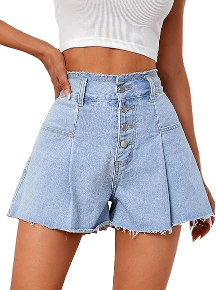 Milumia Women's Casual Denim Jean High Waisted Wide Leg Shorts with Pockets | Amazon (US)