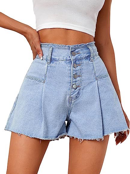 Milumia Women's Casual Denim Jean High Waisted Wide Leg Shorts with Pockets | Amazon (US)