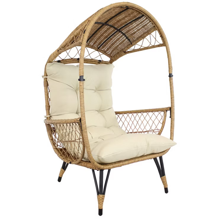 Sunnydaze Shaded Comfort Wicker Outdoor Egg Chair with Legs - 56.5" H - Beige | Target