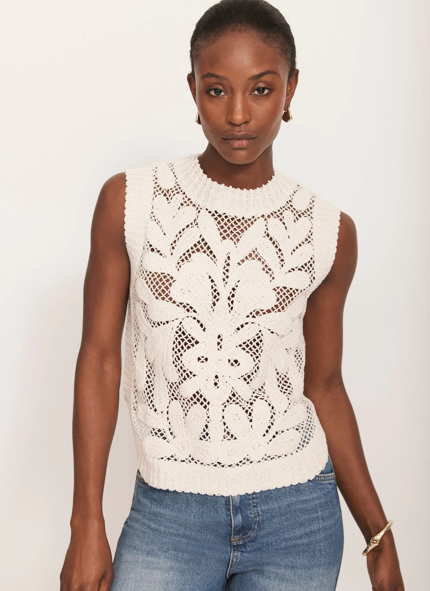 Neutral Cotton Crochet Top | Mint Velvet - US
