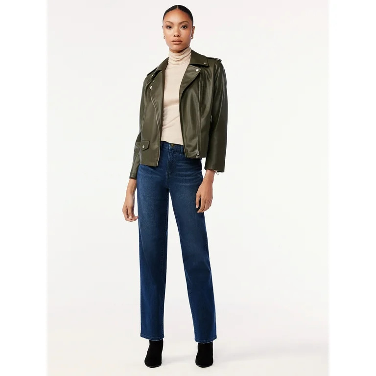 Scoop Women's Faux Leather Moto Jacket - Walmart.com | Walmart (US)