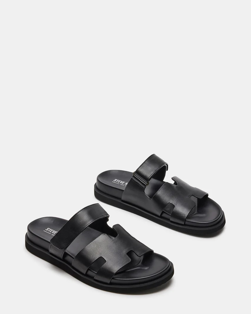MAIVEN Black Leather Men's Fisherman Sandal | Steve Madden (US)