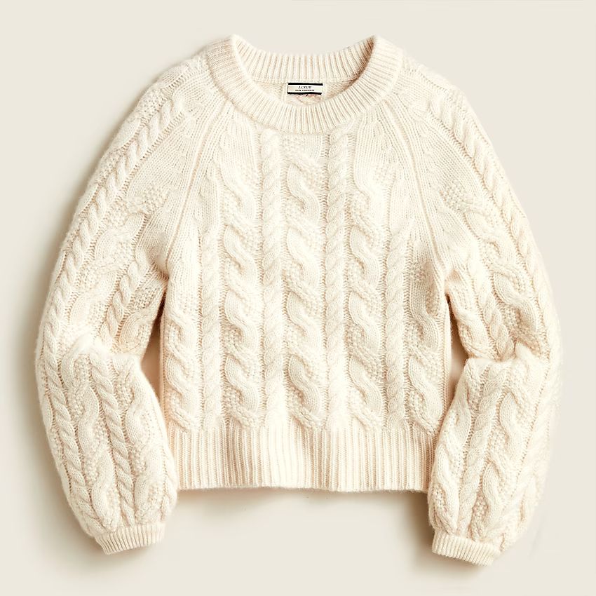 Cashmere balloon-sleeve cable-knit sweater | J.Crew US