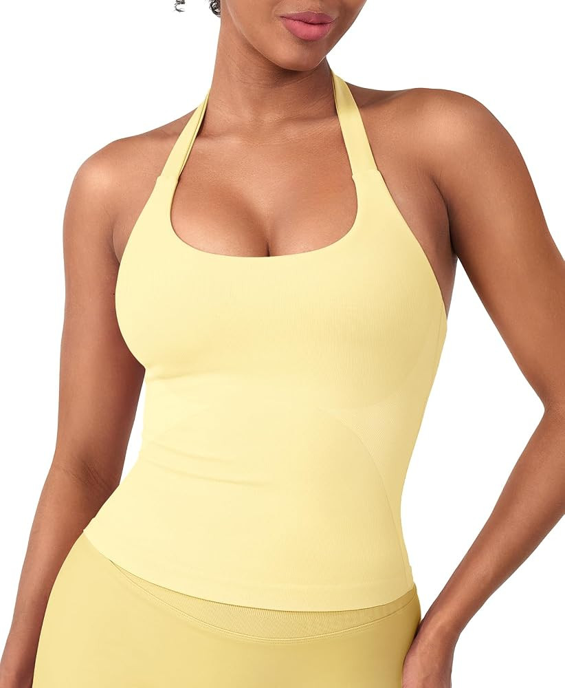 HIGORUN Women Halter Impact Tank Tops with Built in Bras Longline Crop Top | Amazon (US)