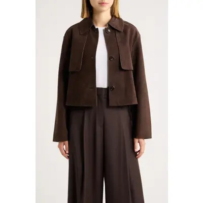 Theory Reece Cropped Leather Trench Jacket in Cacao - Daj at Nordstrom, Size X-Small | Nordstrom