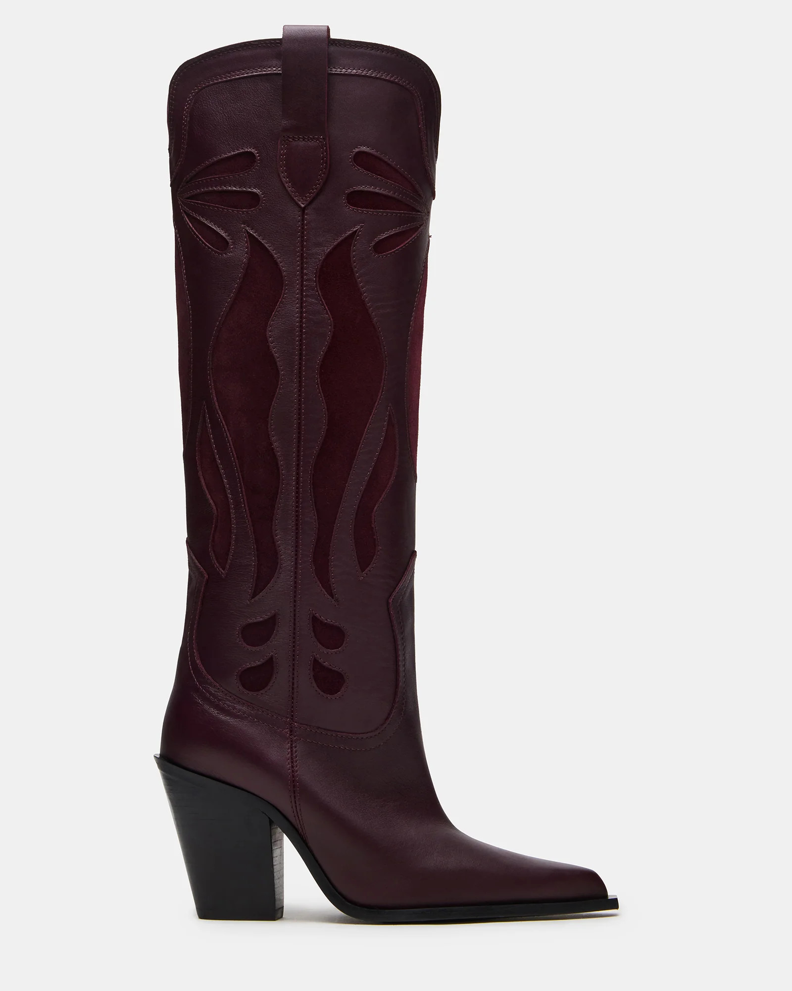 OUTLAW Wine Leather Pointed-Toe Knee-High Western Women's Boot | Steve Madden (US)