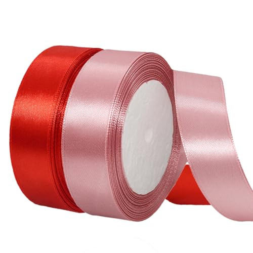 2 Rolls Red Rose Gold Ribbon, 1 Inch x 50 Yards Satin Rose Gold Red Fabric Ribbon for Flower Bouquets, Gift Wrapping, DIY Crafts, Birthday Cakes, Holiday, Wedding Party and Mother’s Day Decorations | Amazon (US)