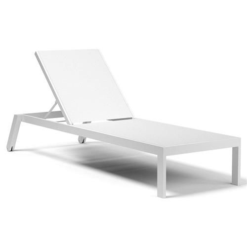 Sunset West Naples Industrial White Sling Outdoor Chaise Lounge | Kathy Kuo Home