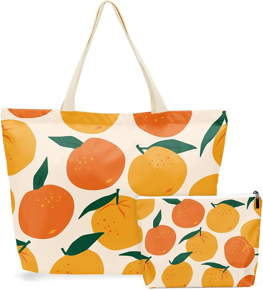 Tote Bag Makeup Bag Orange Orange Birthday Party Supplies Orange Fruit Print Fruit Lover Gift for... | Amazon (US)