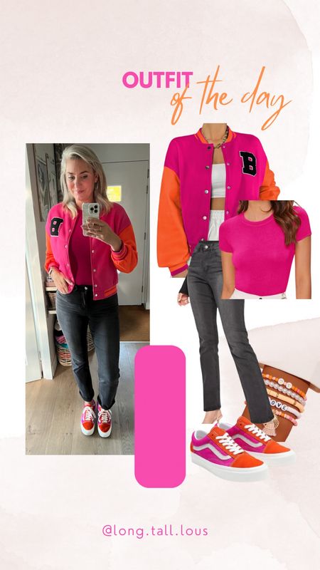 Orange is not my color but it’s so energetic and happy and so I wear it combination with pink because pink is definitely my color 💗🧡

Varsity jacket L
T-shirt L
Jeans EU40 
Vans true to size



#LTKstyletip #LTKeurope #LTKunder50