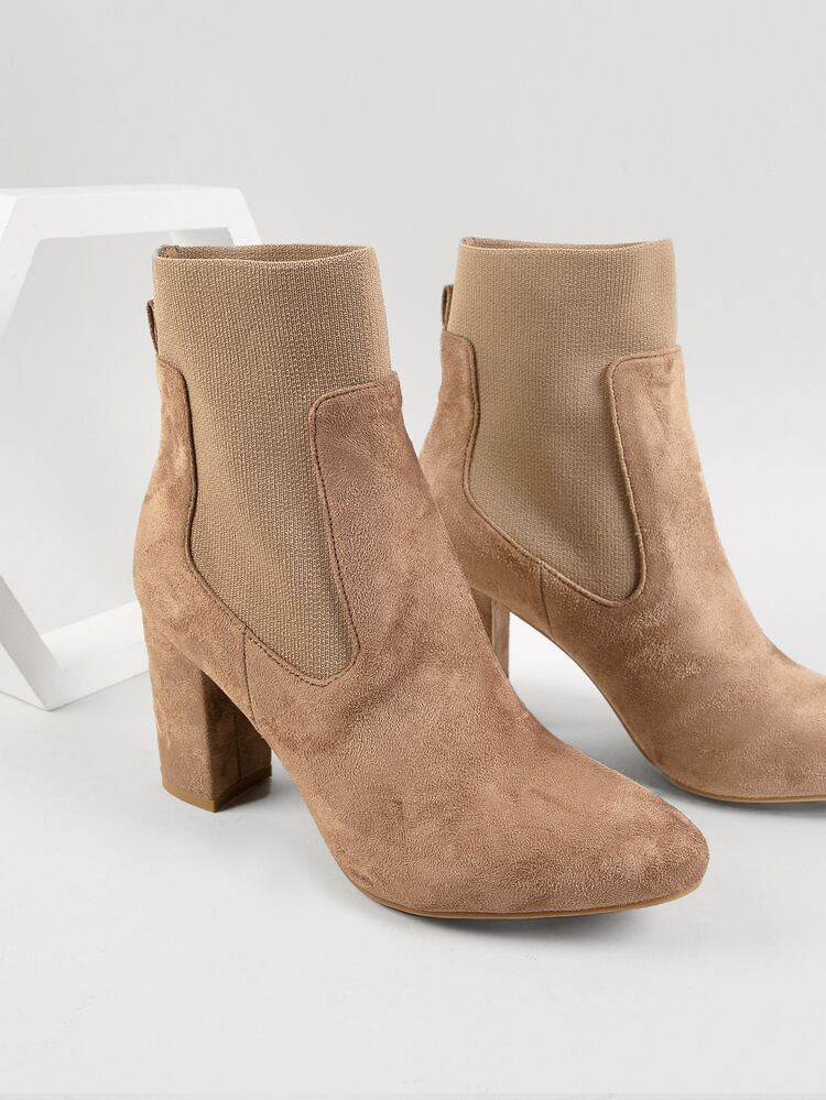 Vegan Nubuck Block Heel Sock Booties | SHEIN