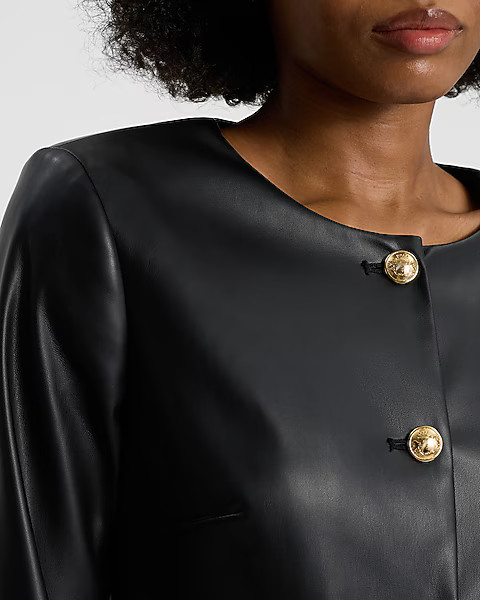 Faux Leather Gold Button Cropped Jacket | Express