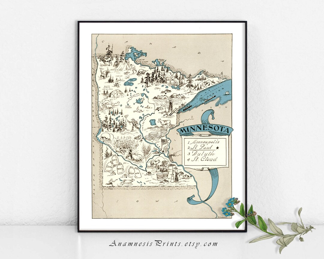 MINNESOTA MAP PRINT Size & Color Choices Personalize It Vintage Illustrated Pictorial Map a Perfe... | Etsy (US)