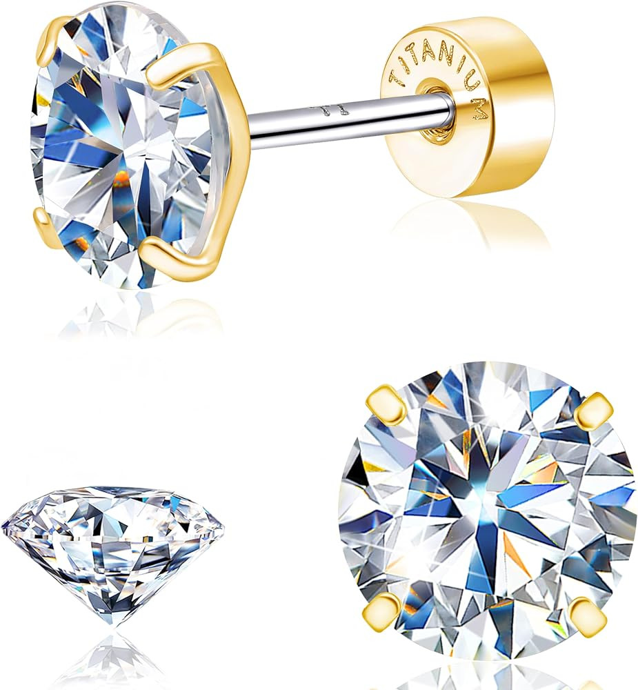 Limerencia Titanium Moissanite Flat Back Stud Earrings for Women and Men | Amazon (US)