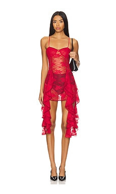 Oseree Soft Lace Volant Mini Dress in Red from Revolve.com | Revolve Clothing (Global)