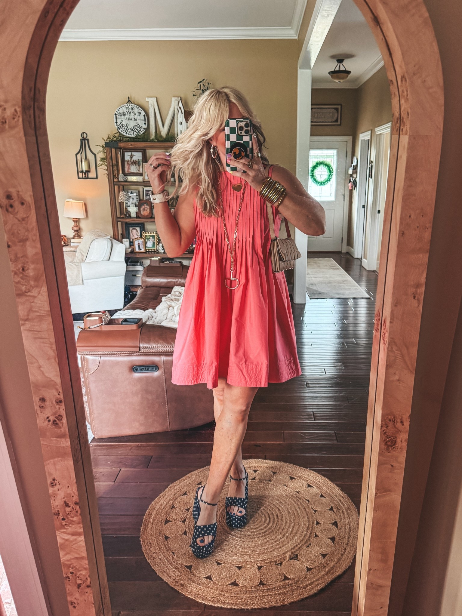 This dress is on clearance but available in a yellow color. I’m in a medium and these sandals fit true to size. 
✨My jewelry is @kcchicdesigns save 40% on these pieces with my code MANDIE


#LTKOver40 #LTKWedding #LTKootd