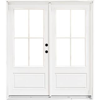 60 in. x 80 in. Fiberglass Smooth White Left-Hand Inswing Hinged 3/4-Lite Patio Door with 4-Lite ... | The Home Depot