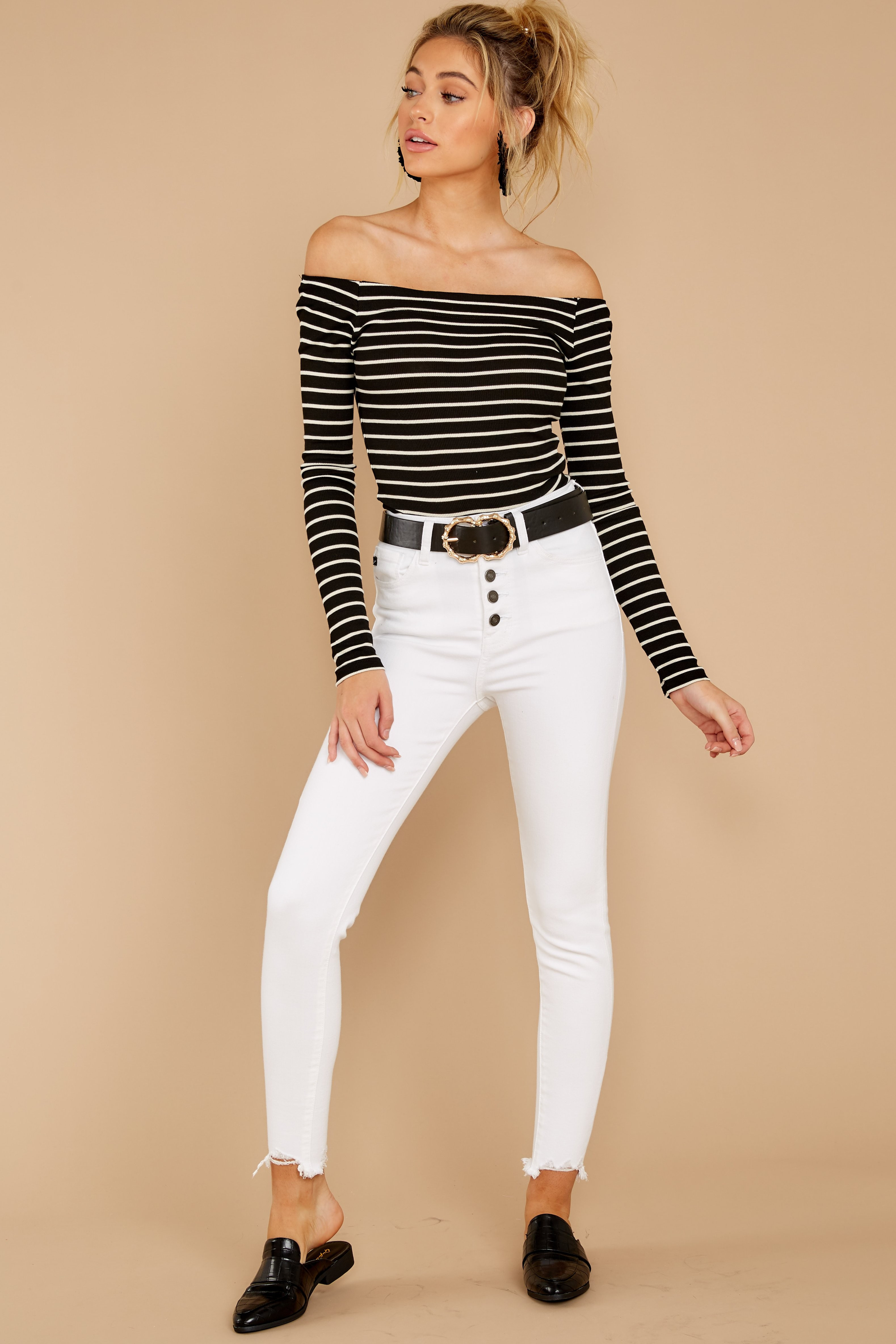 Z Supply The Black Stripe Long Sleeve Off-Shoulder Top | Red Dress 