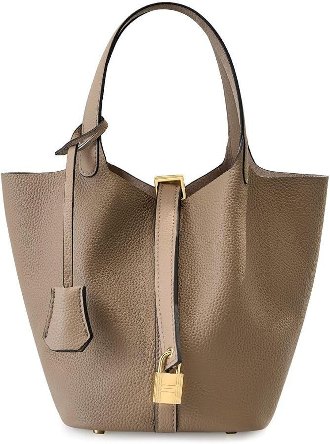 Genuine leather bucket bag for women old trend lychee drawstring soft basket tote bag | Amazon (US)