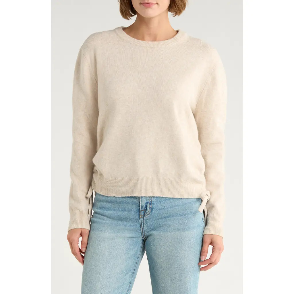 French Connection Side Drawstring Tie Sweater in Light Oatmeal Mel at Nordstrom Rack, Size Large | Nordstrom Rack