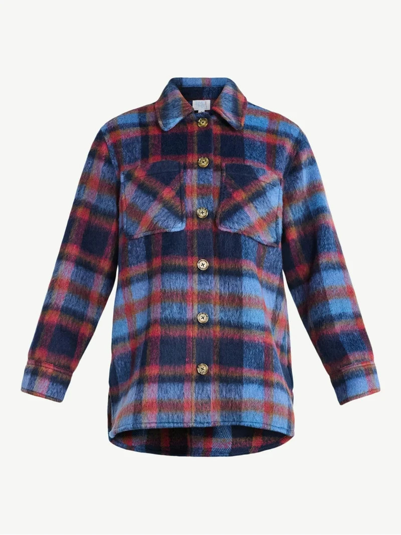 Time and Tru Women's Brushed Plaid Shacket, Sizes XS-XXXL | Walmart (US)