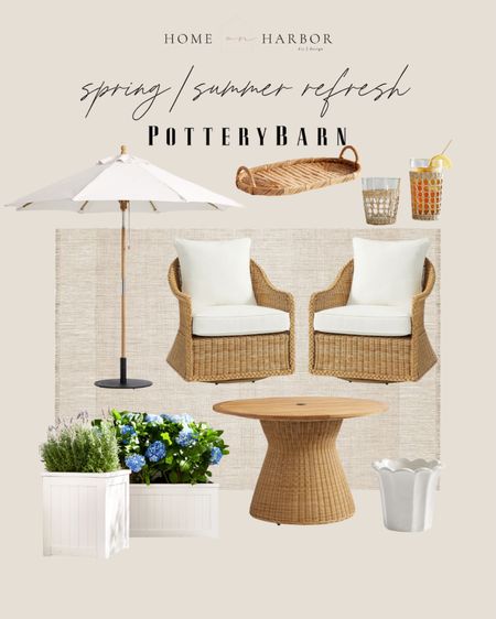 Outdoor spring/summer patio refresh from Pottery Barn! Beautiful wicker patio furniture, planters, umbrella and more! 

#homedecor #backyard #patiostyle 

#LTKstyletip #LTKhome #LTKSeasonal