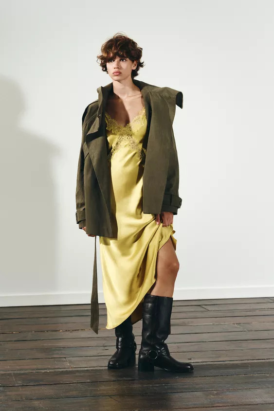 SATIN MIDI LACE DRESS | Zara US