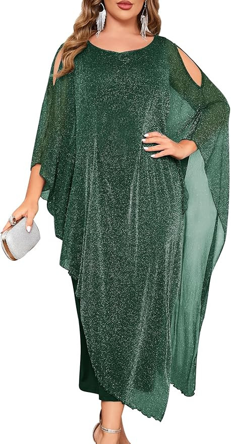 ZOMVA Plus Size Elegant Formal Dress Long Cape Overlay Wedding Guest Formal Cocktail Mother of Br... | Amazon (US)