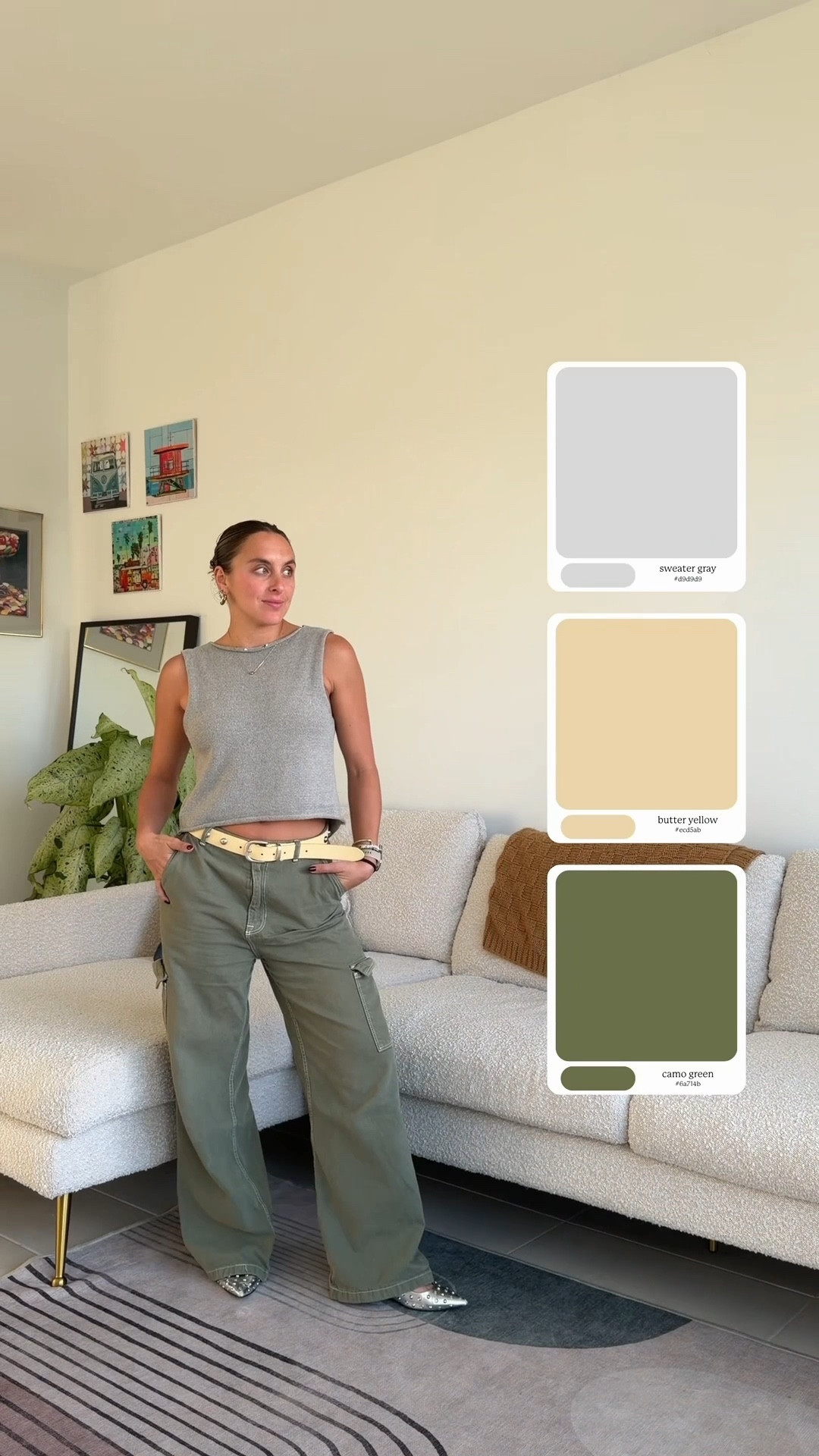 Cute and casual work from home outfit with pointed silver flats! 