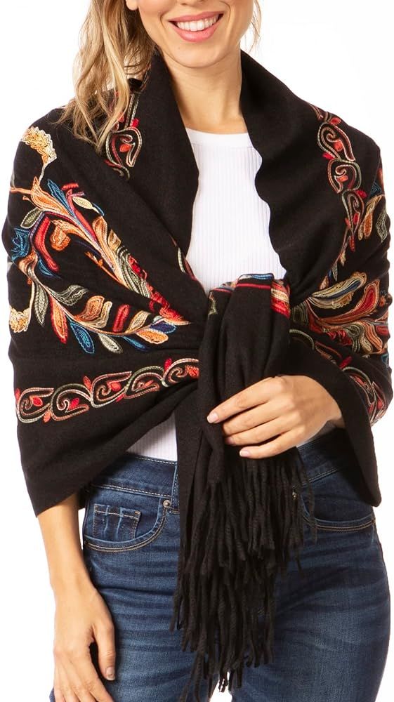Sakkas Ginata Women's Large Casual Super Soft Embroidery Scarf Shawl Wrap Stole | Amazon (US)