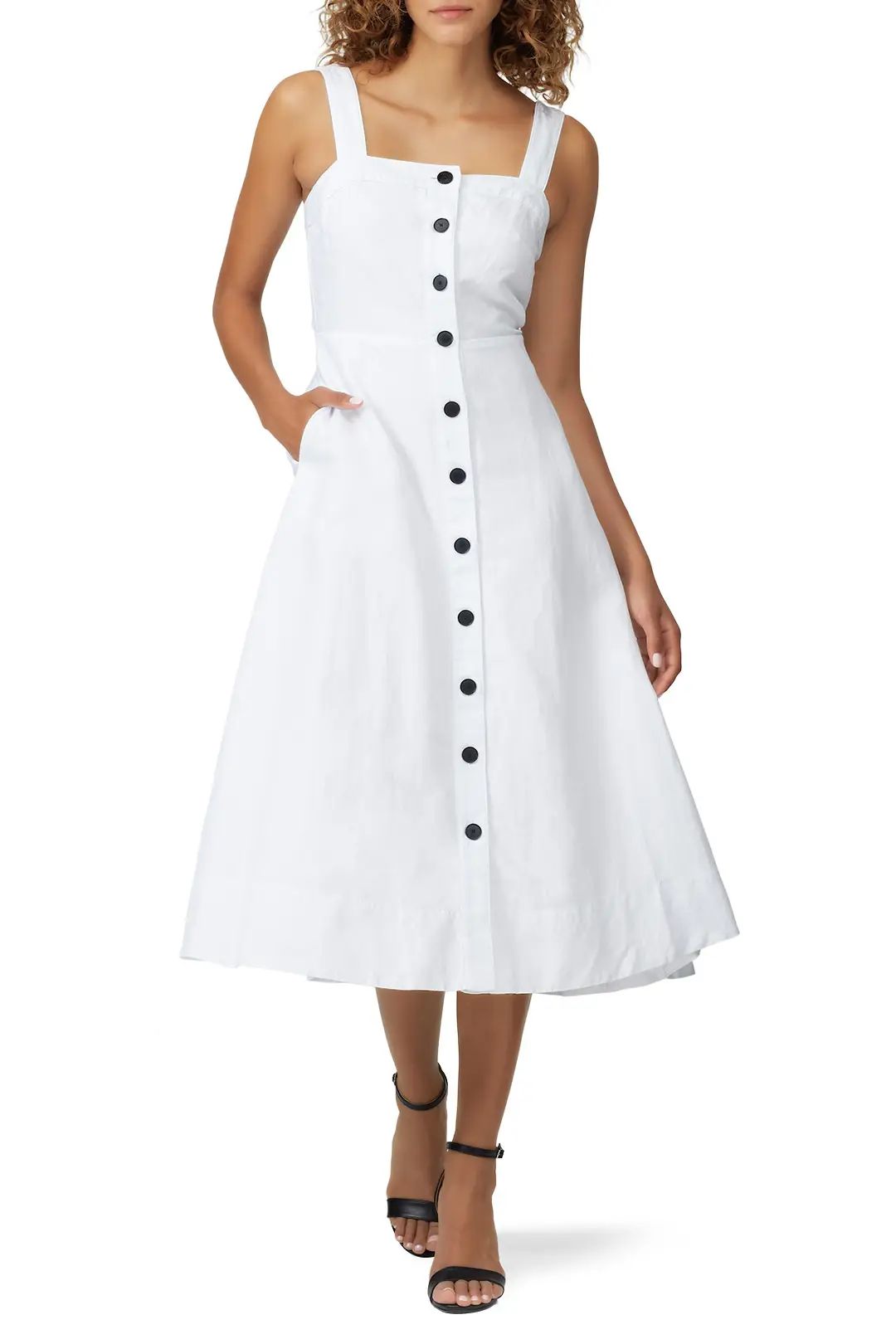 White Button Front Midi Dress | Rent the Runway