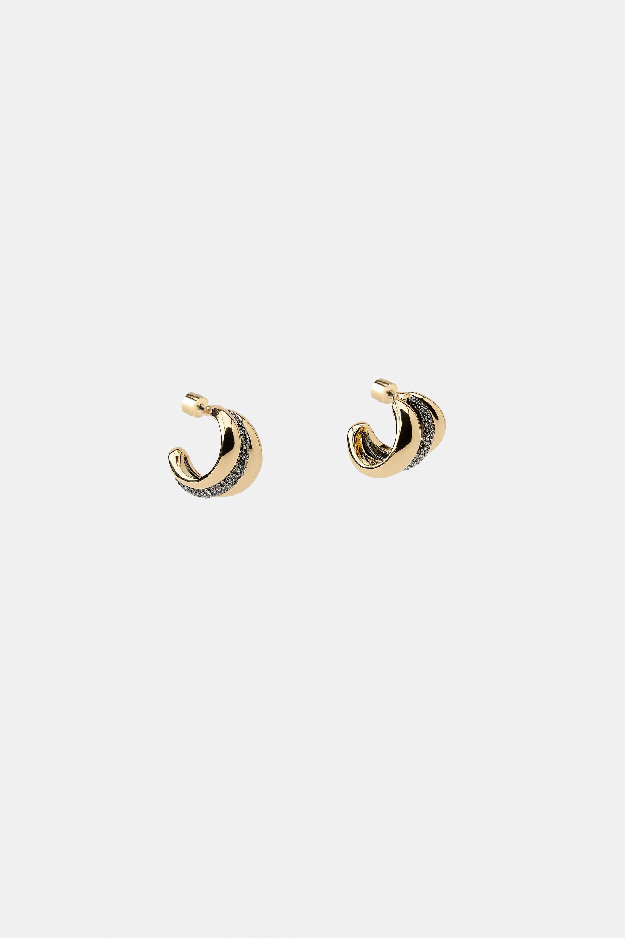 TRIPLE RHINESTONE HOOP EARRINGS | Zara UK