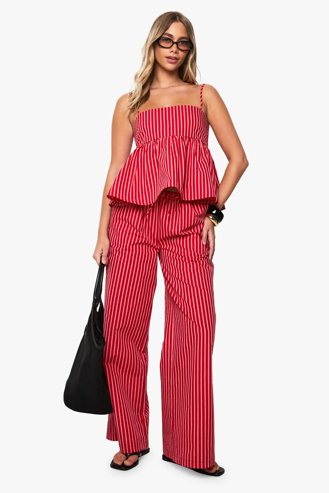 Red Stripe Wide Leg Trousers | Boohoo | Boohoo.com (UK & IE)