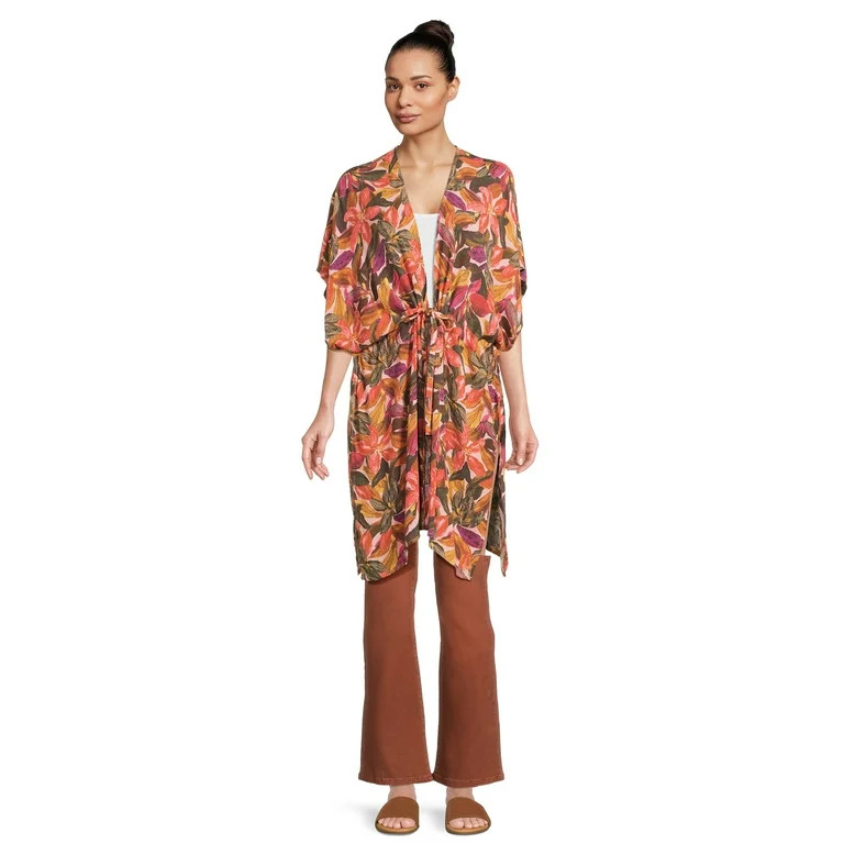 Time and Tru Women's Tie Front Layering Piece, Sizes S-3XL, Tropical - Walmart.com | Walmart (US)
