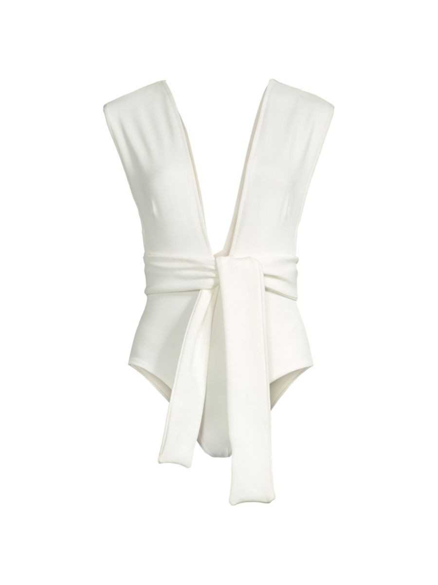 Crepe V-Neck One-Piece Swimsuit | Saks Fifth Avenue