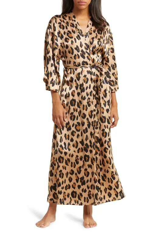 Nordstrom Washable Silk Longline Robe in Tan Surface Leopard at Nordstrom, Size X-Large | Nordstrom