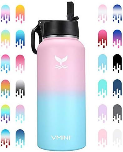 Vmini Water Bottle with New Wide Handle Straw Lid, Wide Mouth Vacuum Insulated 18/8 Stainless Ste... | Amazon (US)