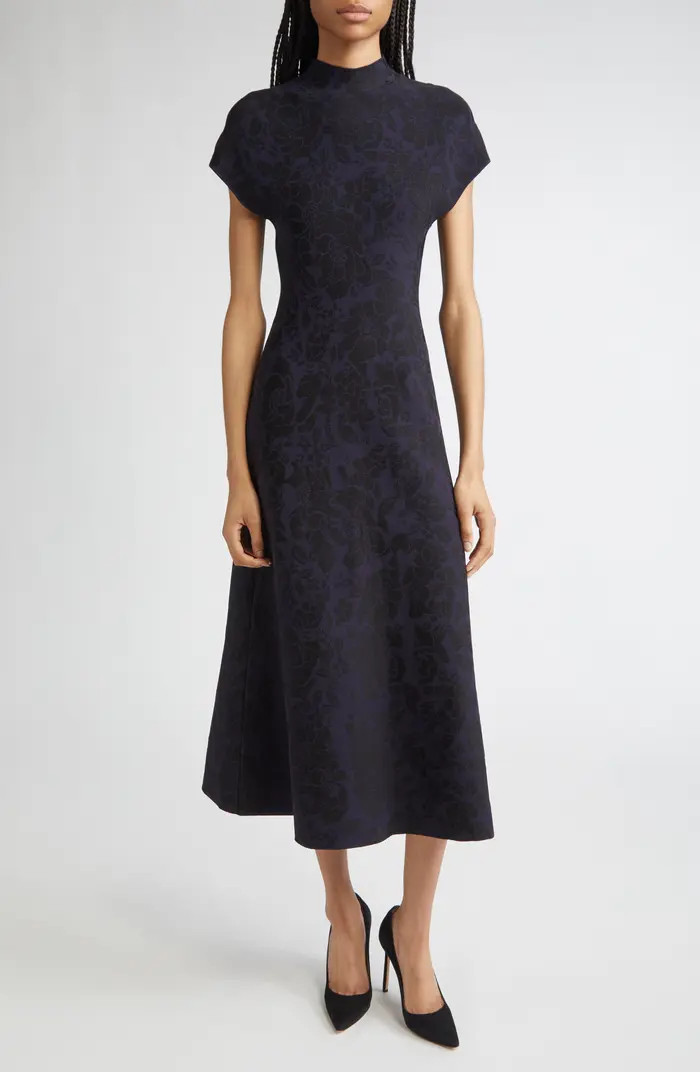Mock Neck Floral Jacquard Midi Dress | Nordstrom