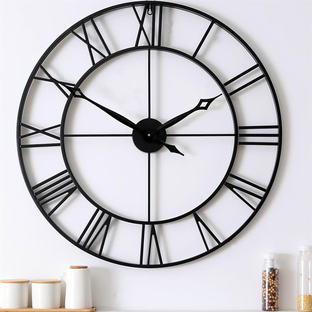 CLXEAST 30 Inch Large Wall Clock Modern, Oversized Roman Numeral Decorative Black Metal Wall Cloc... | Amazon (US)