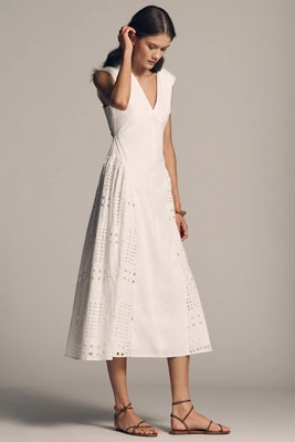 En Elly V-Neck Drop-Waist Pleated Midi Dress | Anthropologie (US)