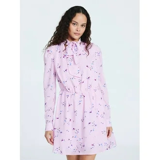 Scoop Women's and Women's Plus Tie Neck Mini Dress with Long Sleeves, Sizes XS-4X | Walmart (US)