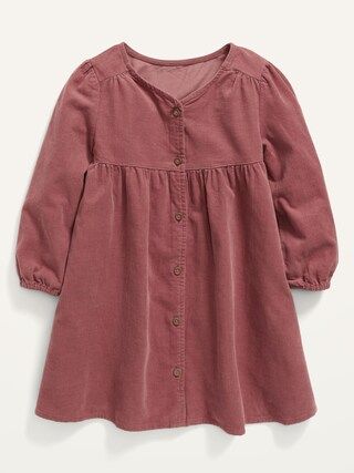 Long-Sleeve Button-Front Corduroy Swing Dress for Toddler Girls | Old Navy (US)