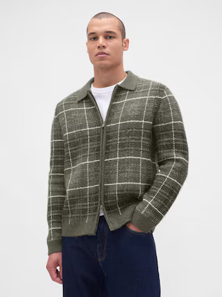 Brushed Plaid Zip Sweater | Gap (US)
