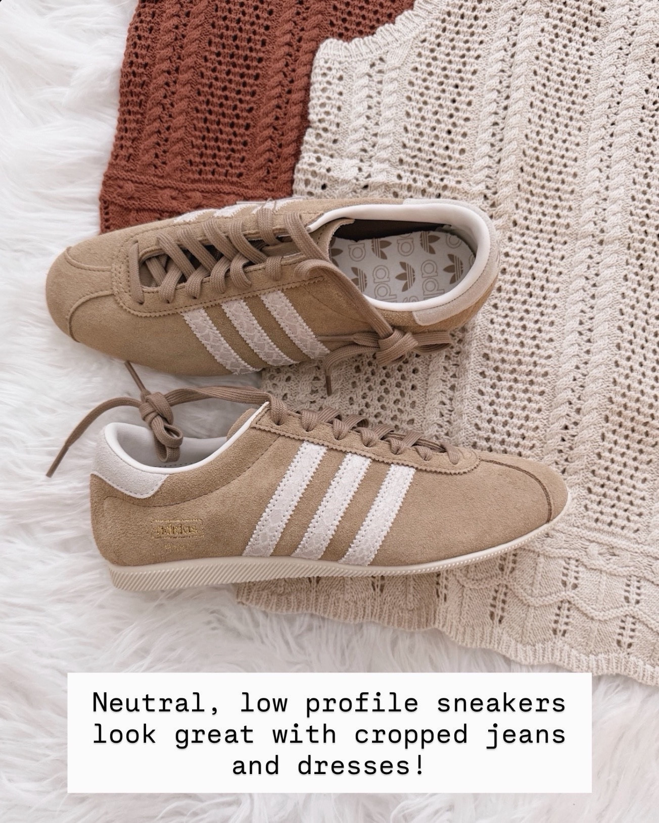 These are the easiest sneakers and they go with everything.

neutral sneakers, low profile sneakers, casual sneakers, everyday shoes, spring shoes, comfortable sneakers, adidas style sneakers, suede sneakers, beige sneakers, outfit with sneakers, cropped jeans outfit, casual outfits

#LTKSeasonal #LTKOver40 #LTKmomlife