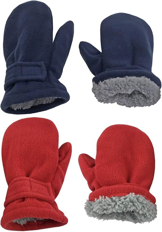 N'Ice Caps Little Kids and Baby Easy-On Sherpa Lined Fleece Mittens - 2 Pair Pack | Amazon (US)